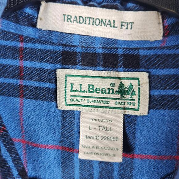 Vintage LL‎ Bean Blue Plaid Flannel Shirt Size Large Tall Distressed Grunge - Picture 7 of 11
